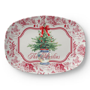 Personalized Red Toile Christmas Platter, Holiday Serving Tray, Custom Family Name, Festive Dinnerware, Chinoiserie Platter, Hostess Gift a1bc1825-c5d5-49fe-bdee-e6d119908317-2.jpg