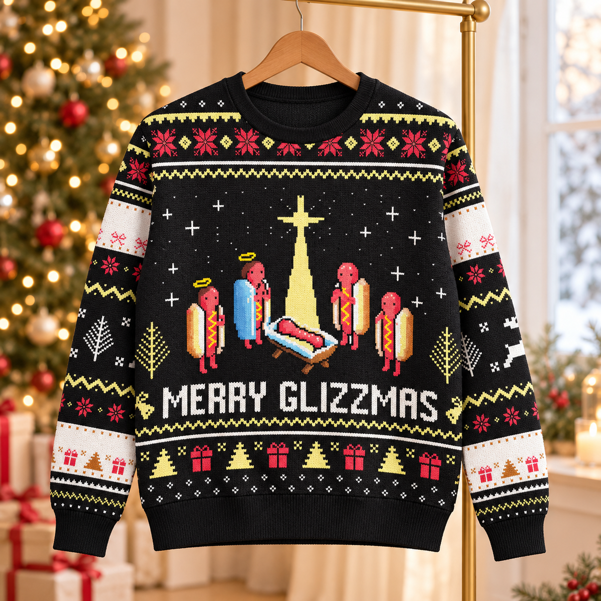 Merry Glizzmas Sweatshirt, Funny Hot Dog Christmas Sweater, Pixel Ugly Xmas Shirt, Meme Holiday Gift, Food Humor Winter Outfit a1ebdf32-71ab-4172-bbf6-89a89e4914d6--o-len-Gi-ng-sinh-hot-dog-MERRY-GLIZZMAS-2.png