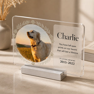 Pet Memorial Acrylic Plaque – Paw Prints On Our Hearts (Photo, Name & Years) - Personalized Acrylic Plaque a1f1562a-1655-4c47-acee-3789f81fcc9a.jpg