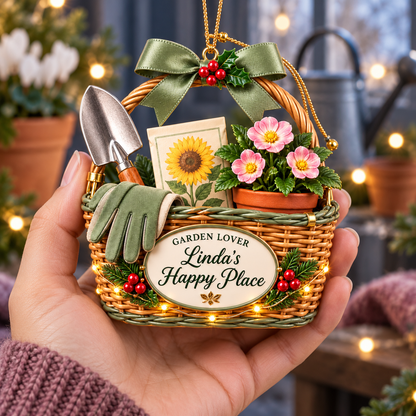 Personalized Gardening Christmas Ornament – Custom Name Garden Basket with Flowers, Trowel and Gloves, Keepsake Gift for Gardeners and Plant Lovers a1fe0fe4-e761-41c0-a0f6-7a99ede849cf-Miniature-garden-lover-ornament-in-hand-3.png