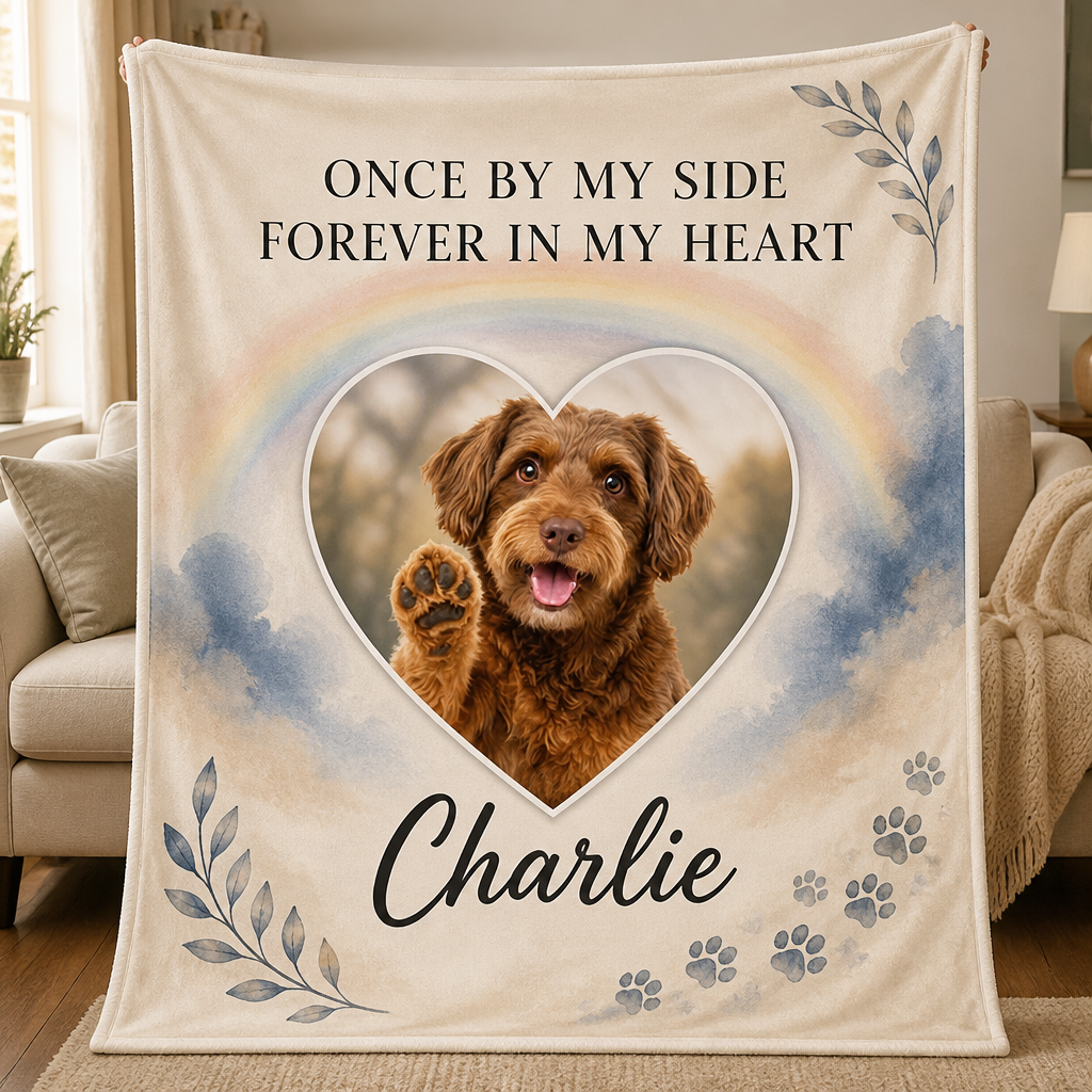 Pet Memorial Photo Blanket – Once By My Side, Forever In My Heart - Personalized Blanket a20ca4de-0195-4772-b51d-b71780621895.png