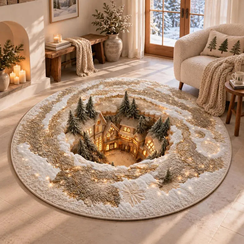 Christmas Village Quilted Round Rug, Winter Wonderland Round Carpet, Cozy Holiday Home Decor, Snowy Christmas Rug, Festive Floor Mat a2123ae7-7e2a-44da-afda-99583d356d7c-gredry-1-.webp