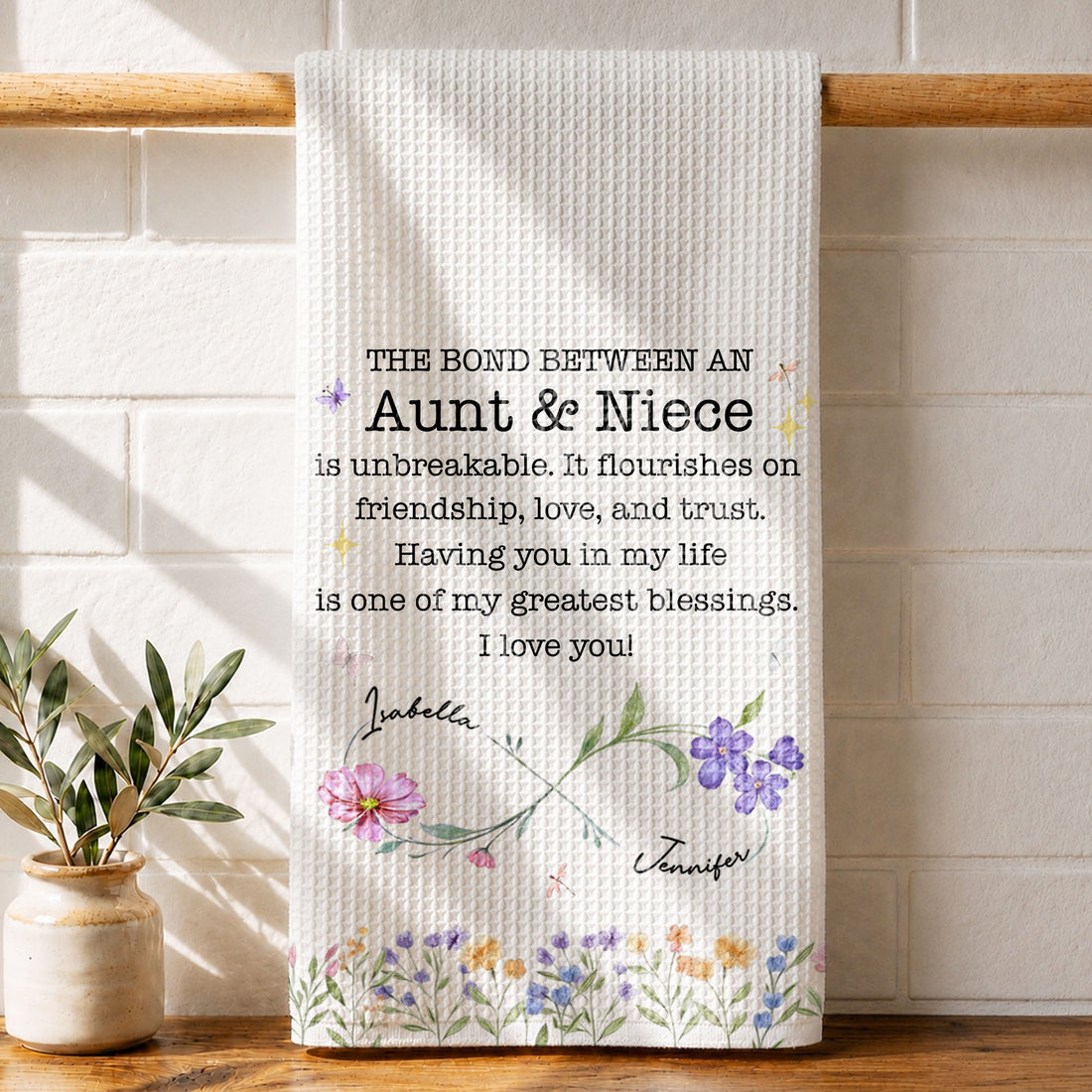 The Bond Between An Aunt & Niece, Personalized Kitchen Towel, Gift For Aunt a21e0559-eceb-4136-87e2-9cff70f314ba-banenr-1.jpg