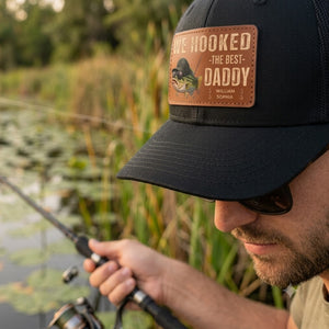 We Hooked The Best Dad Grandpa - Personalized Leather Label Net Hat