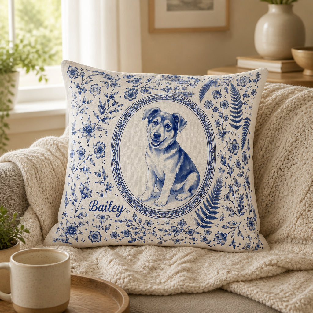 Custom Pet Cameo Toile Pillow – Photo-to-Ink Portrait with Name - Personalized Pillow a27a5e12-19ee-4063-868a-9873a121c1d6.jpg