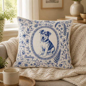 Custom Pet Cameo Toile Pillow – Photo-to-Ink Portrait with Name - Personalized Pillow a27a5e12-19ee-4063-868a-9873a121c1d6.jpg