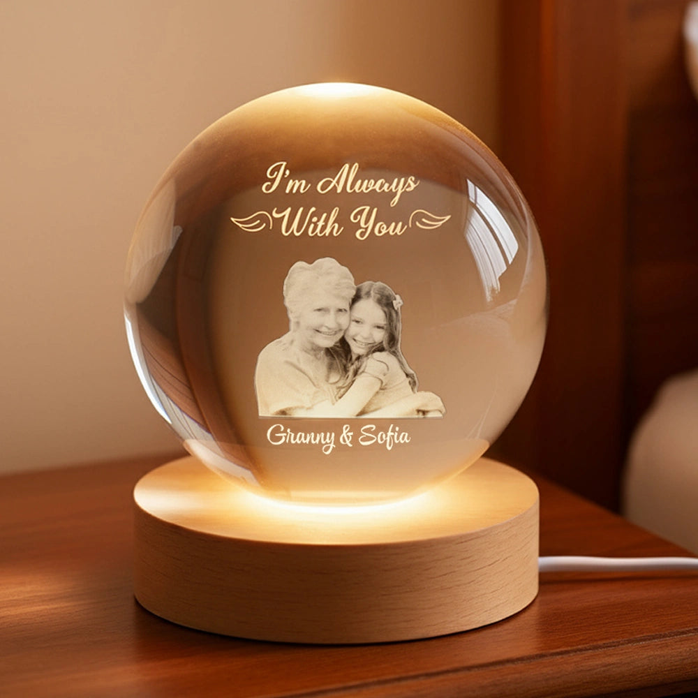 Personalized Globe Lamp with Photo I'm Always With You Tribute Light, Unique Memorial Gift for Grandma & Grandkids