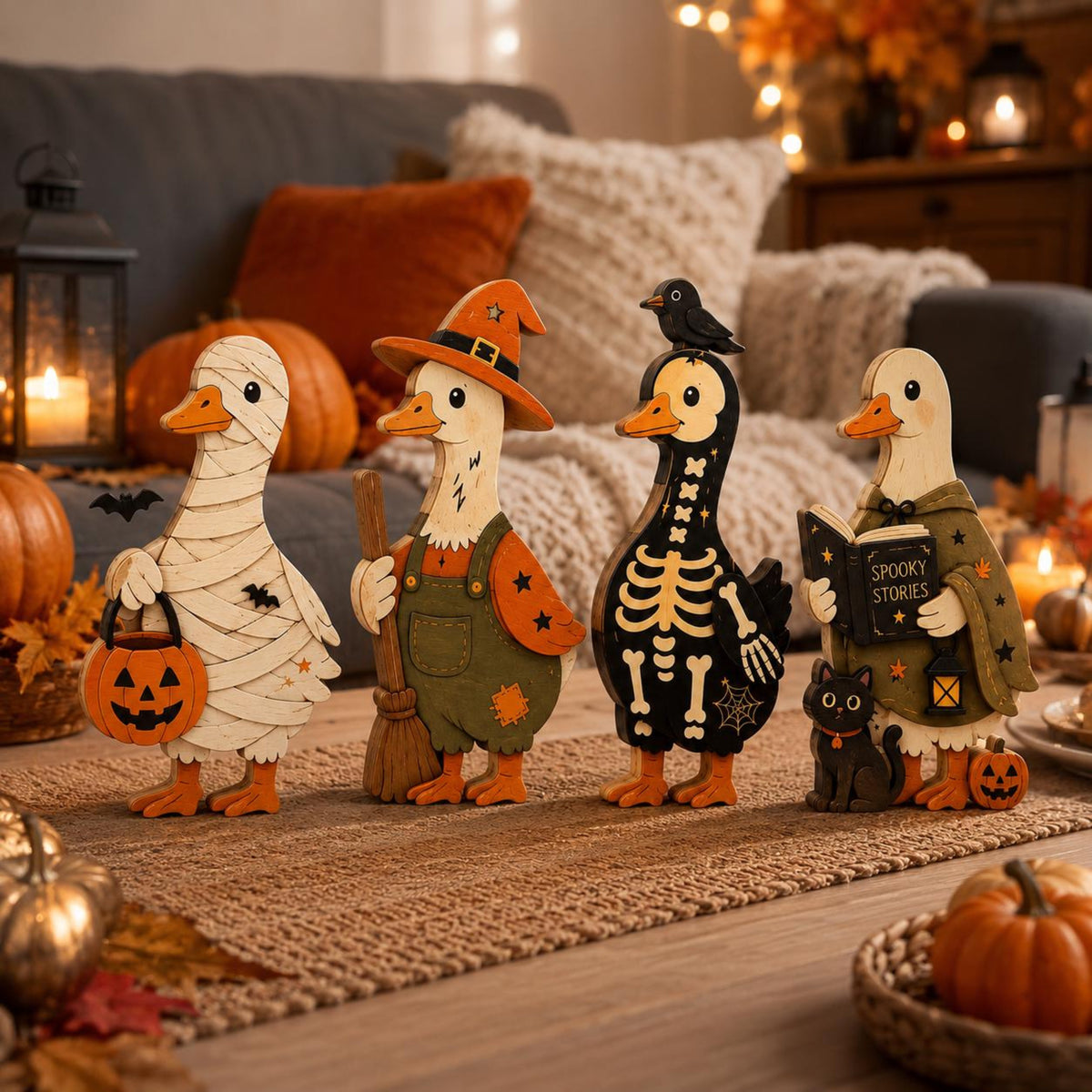 Halloween Goose Wooden Block Set, Cute Spooky Duck Shelf Decor, Farmhouse Fall Tiered Tray Accent, Witch Mummy Skeleton Home Gift Set a2b98307-5e20-457d-b7eb-e89b88f22ff7-3.jpg