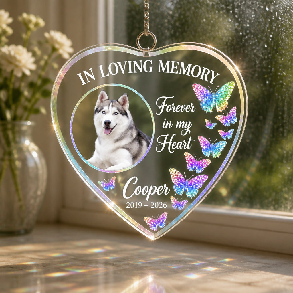 Pet Memorial Heart Suncatcher — In Loving Memory • Forever in My Heart (Photo, Name, Years) - Personalized Suncatcher Ornament a2caf95d-6dc1-4680-ae65-80ff90e0c7fa.jpg