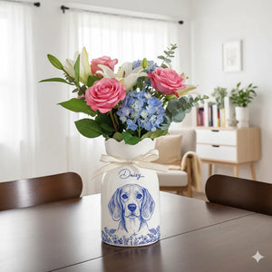 Custom Photo Pencil Sketch Art Loving Couple Family Pet - Personalized Ceramic Flower Vase