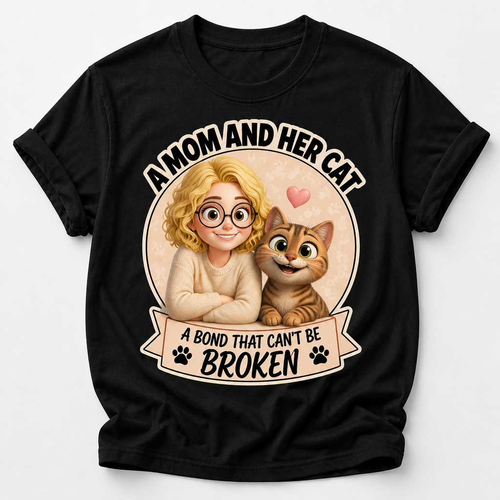 A Mom And Her Cat — Custom Cartoon Portrait Bond Tee - Personalized T-shirt a2f49298-07e6-466c-817a-756fcafef0c9.png