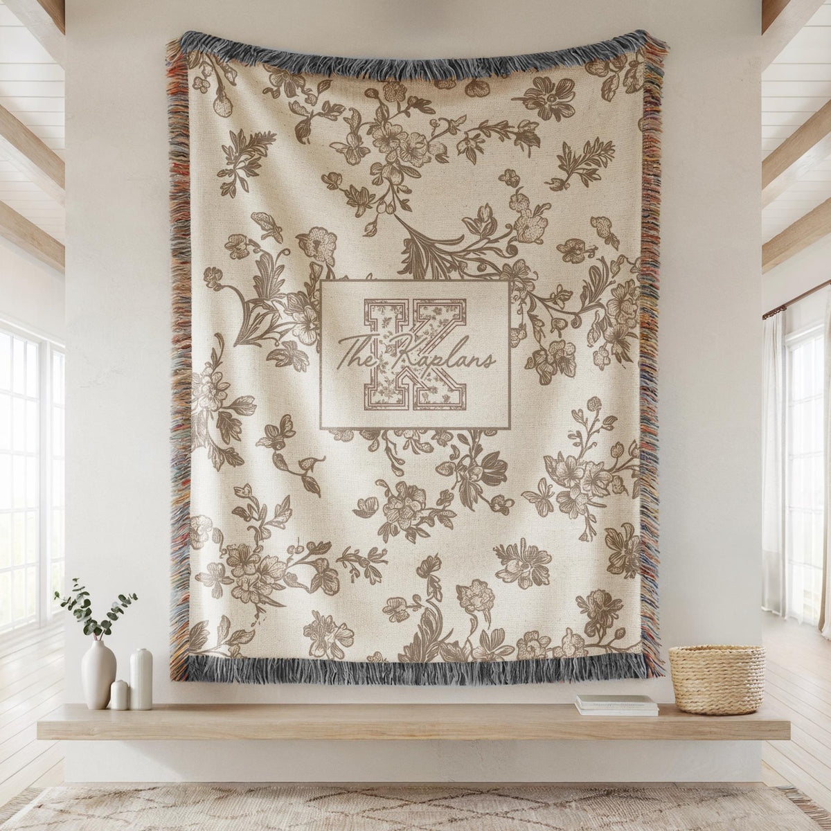 Toile monogram blanket personalized woven throw, last name floral throw for couch, personalized house warming gift, newly married, a34718c6-543a-48f9-8740-9c8989634cae-1.jpg