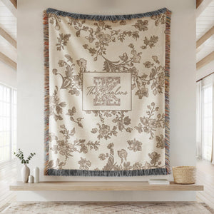 Toile monogram blanket personalized woven throw, last name floral throw for couch, personalized house warming gift, newly married, a34718c6-543a-48f9-8740-9c8989634cae-1.jpg