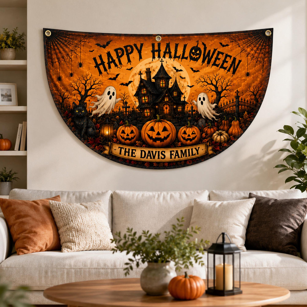 Personalized Halloween Ghost Pumpkin Bunting Flag, Custom Family Name Semicircular Flag, Outdoor Banner, Fall Decor Flag a3925396-1077-46bb-aa2d-4cc3ae0b4546-4.jpg