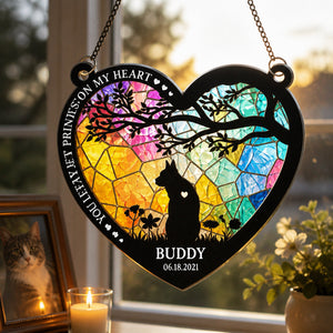 Cat Memorial Stained-Glass Suncatcher – Paw Prints On My Heart - Personalized Suncatcher Stained Glass a39586a8-445f-433e-bb92-259a85b13fb2.jpg