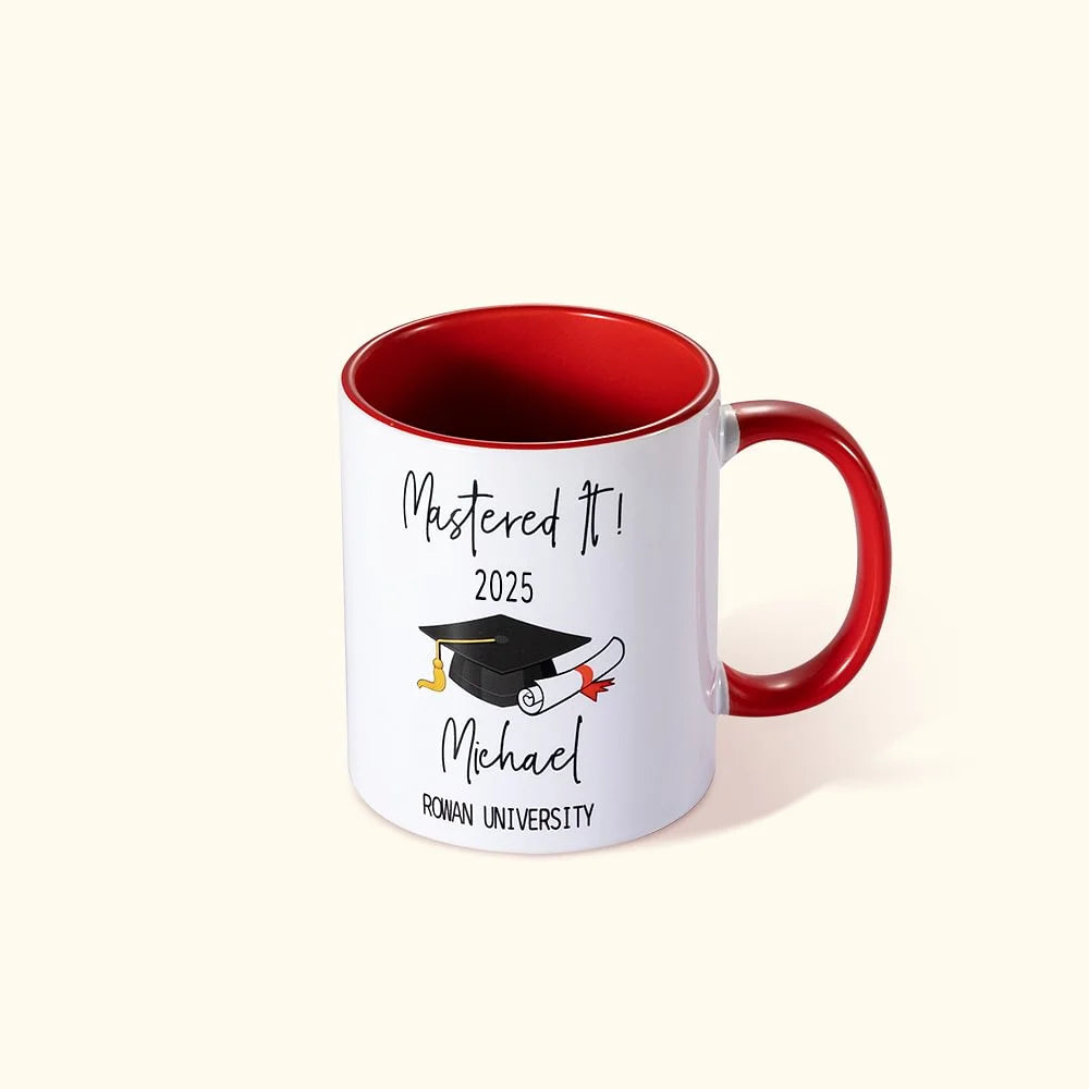 Personalised Mastered It Graduation Cap Name Mug with School Name and Year Class of 2025 Graduation Gift for Graduates