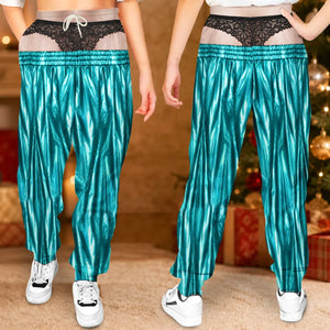 Festive Shimmer Sweatpants with Black Lace Underwear Illusion Print, Christmas Gift For Friends a3cfd8c6-63b9-42f3-8373-da060682e261-3.webp