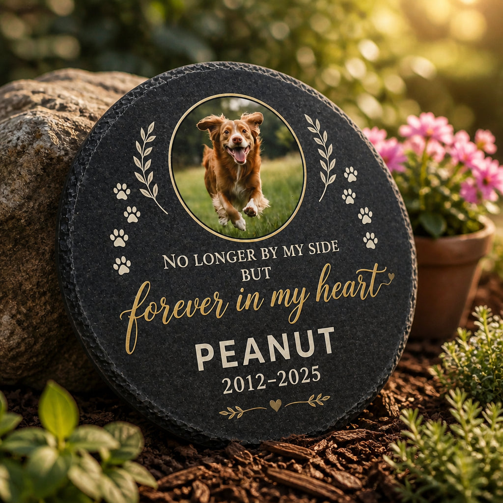 Pet Memorial Stone – No longer by my side (Photo + Name + Years) - Personalized Memorial Stone a3dd3949-95ea-4b77-b91d-a437cdf016d1.jpg