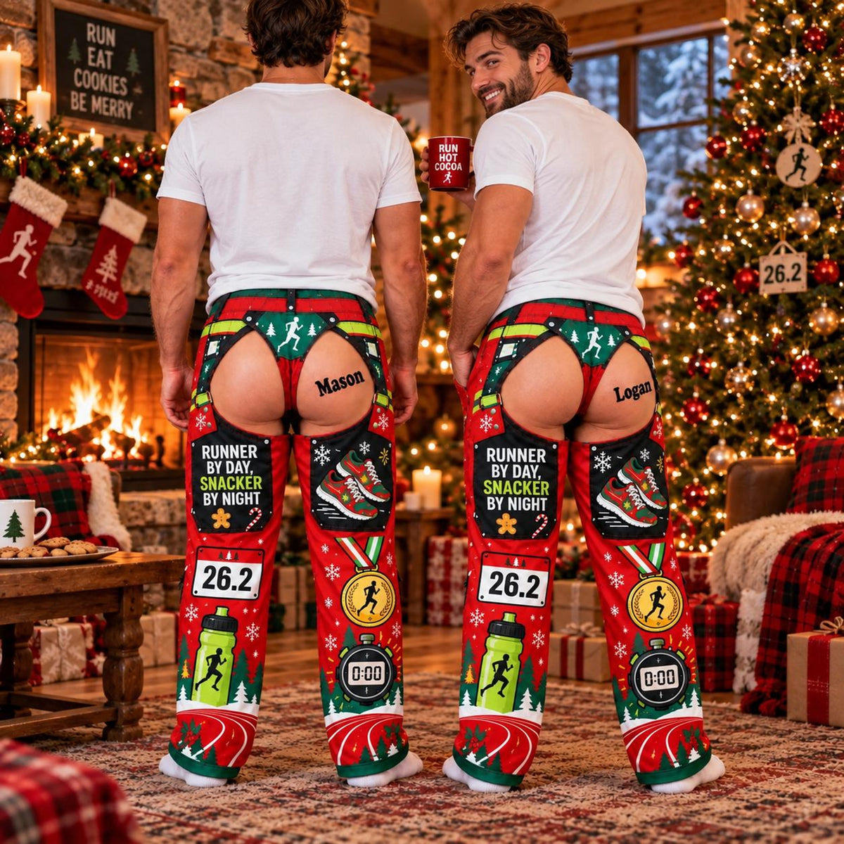 Personalized Runner Ugly Christmas Pajama Pants: Custom Funny Faux Chaps Bottoms a3dd53e0-43bc-476e-b708-b89c2efdea2d-1.jpg