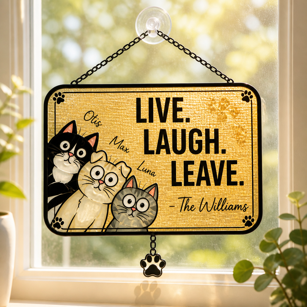 Live. Laugh. Leave. Personalized Cat Family Doormat - Personalized 1 Layered Suncatcher with Charm a3eade22-ee79-4344-9c54-e0174a771575.png