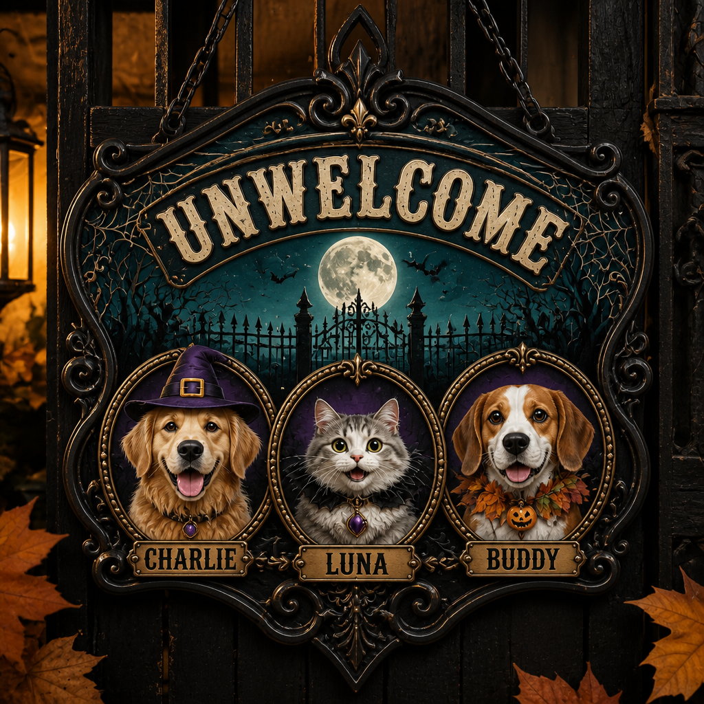 Halloween UNWELCOME Haunted Pets – Custom Photo UV Metal Sign - Personalized Cut Metal Sign UV Printed a3ff5234-f2b2-4f1a-af02-ba477b6eb222.png