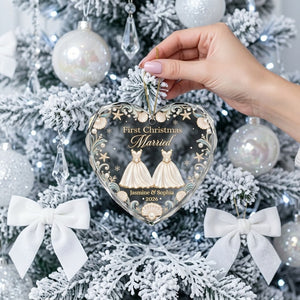 First Christmas As Mr And Mrs Ocean Pearl Crystal Heart Ornament - Personalized Wedding Gifts for Couples