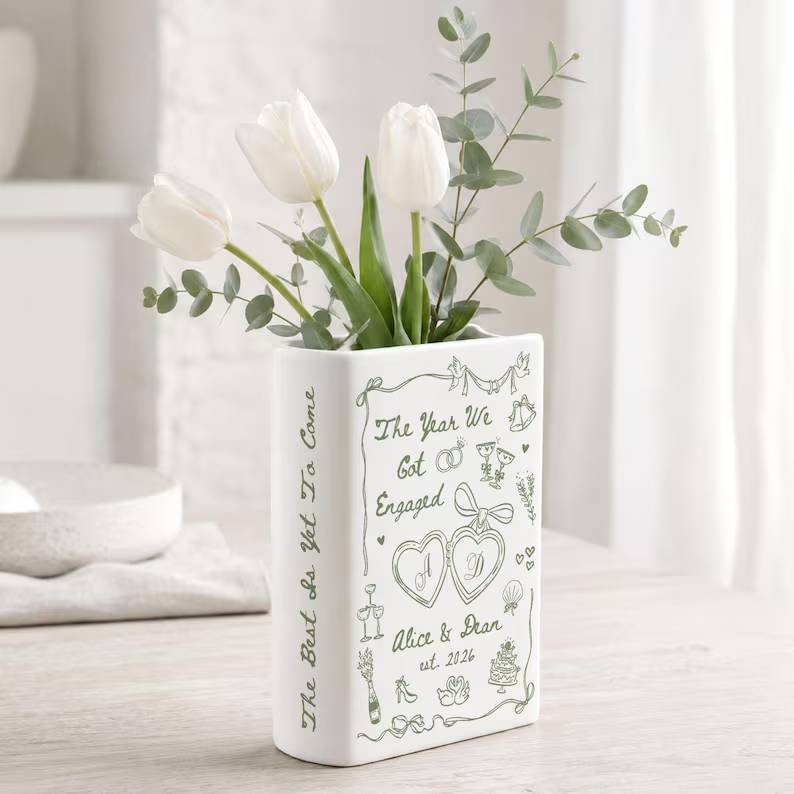 Personalized Engagement Gifts, The Year We Got Engaged Ceramic Book Vase, Custom Couple Name Wedding Gifts, Bride to Be Gift, Newlyweds Gift a4392242-6be0-4eda-94e9-effb793ed8dd-uilio-11-.jpg