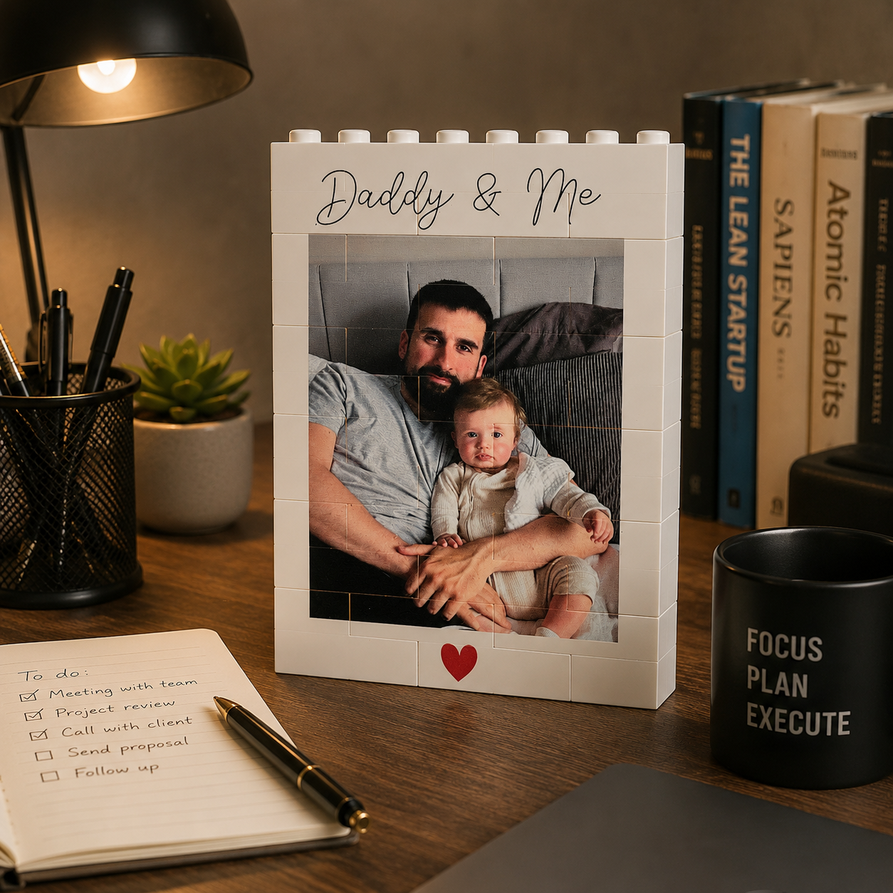 Personalised Daddy & Me Brick Photo block,Building Block, Gift for Dad,Personalized Photo Gift,Gift, Fathers Day Gift