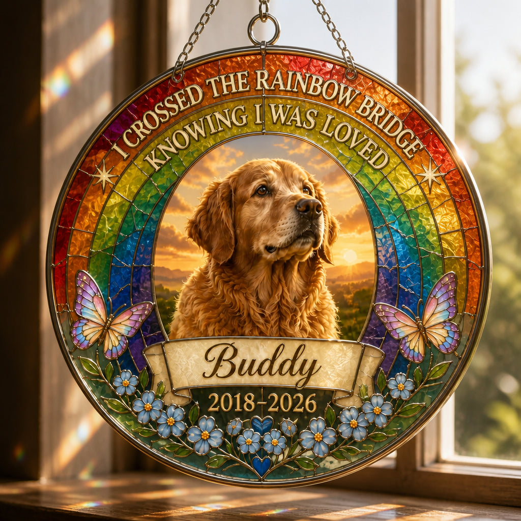 Rainbow Bridge Pet Memorial Stained-Glass Suncatcher — Photo, Name & Years - Personalized Suncatcher Stained Glass a4e44a79-9259-4db6-aa5d-5e44870870e4.jpg