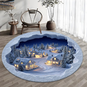 3D Snow Village Round Rug, Winter Scene Carpet for Living Room, Christmas Home Decor Cozy Holiday Floor Mat a508906e-a45b-4a84-a197-27824083c06f-5.jpg