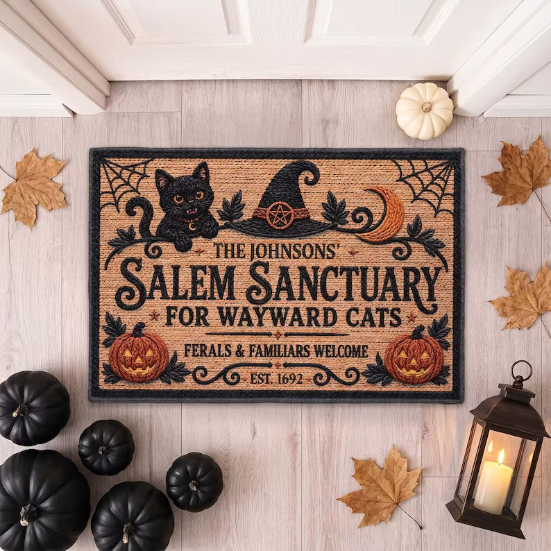 Witch Cat Welcome Mat, Salem Sanctuary Personalized Halloween Doormat, Custom Family Name Wayward Cats Sign, Cat Lover Porch Fall Decor a508ec59-972a-4516-bd7c-4f3c8b7fed41-hgfhfgh-4-.jpg