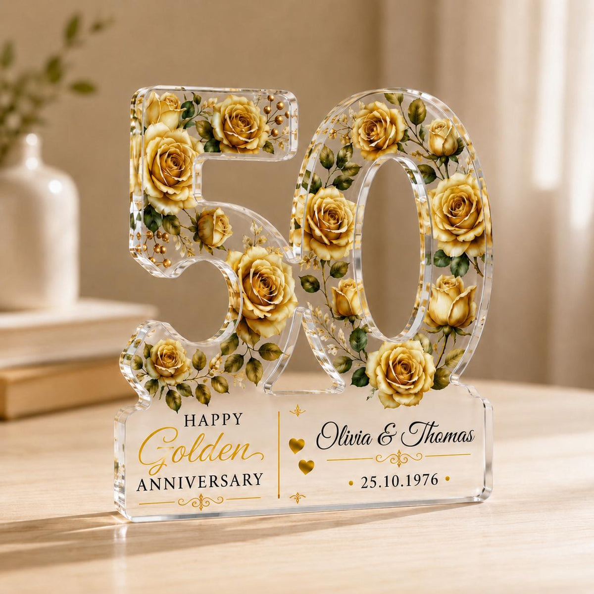 50th Anniversary Acrylic Block, Personalized Golden Wedding Gift With Gold Roses, Custom Couple Names and Date Keepsake a50c7967-3987-49eb-b685-69aefb435f20-1.jpg