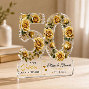 50th Anniversary Acrylic Block, Personalized Golden Wedding Gift With Gold Roses, Custom Couple Names and Date Keepsake a50c7967-3987-49eb-b685-69aefb435f20-1.jpg