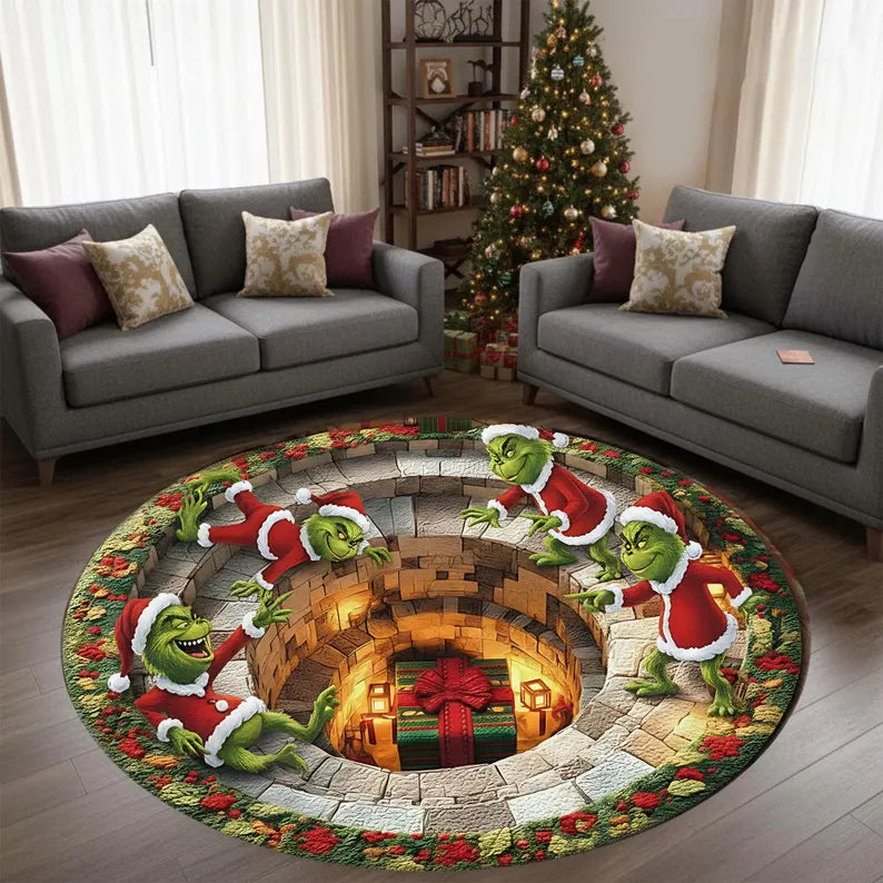 Little Green Rascals Quilted Round Mat | Funny Christmas Grinche Rug for Holiday Home Decor a51093e0-6e08-4748-a0ca-6dd75b7c12d5-ggf-4-.webp
