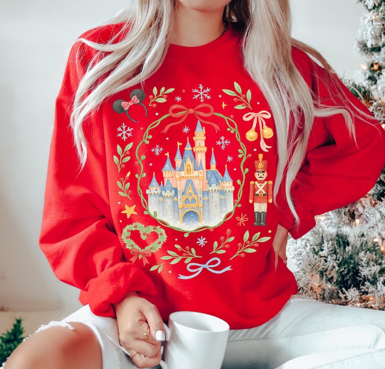 Retro Coquette Bow Disney Castle Christmas Sweatshirt, Magic Kingdom Nutcracker Holiday Crewneck a516ece2-a1b8-4682-b7f0-77d6accfa5fb-cv5.jpg