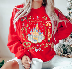 Retro Coquette Bow Disney Castle Christmas Sweatshirt, Magic Kingdom Nutcracker Holiday Crewneck a516ece2-a1b8-4682-b7f0-77d6accfa5fb-cv5.jpg