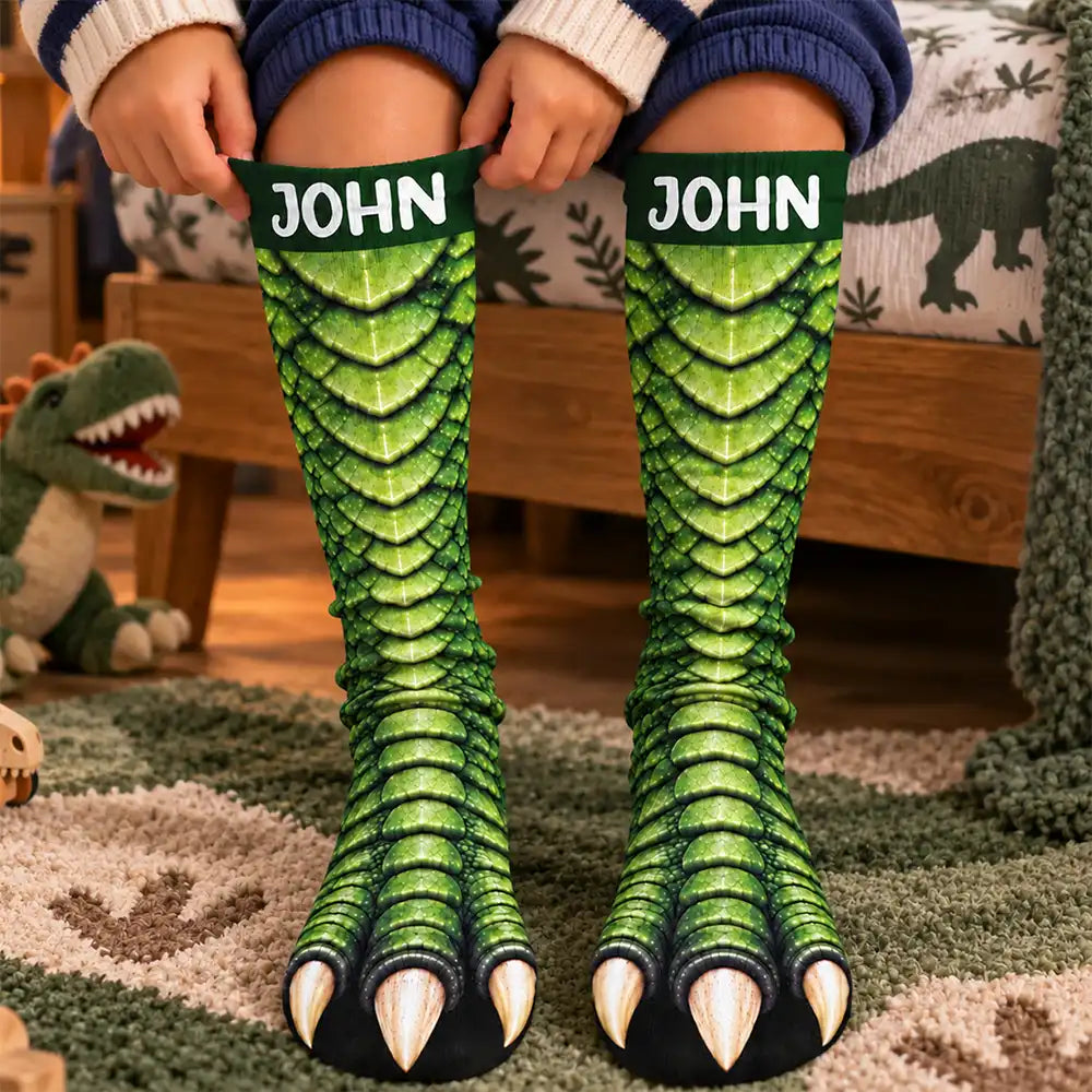 Funny Gift For Kids - Personalized Novelty Dinosaur Foot Illusion Socks a52c7ec3-f48b-4a86-986e-d639e2124a87-TE141-CLA4267-Mk1.jfif