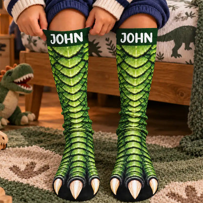 Funny Gift For Kids - Personalized Novelty Dinosaur Foot Illusion Socks a52c7ec3-f48b-4a86-986e-d639e2124a87-TE141-CLA4267-Mk1.jfif
