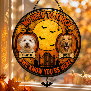 Halloween No Need To Knock Doormat – 2 Pet Photos & Names - Personalized 1 Layered Suncatcher with Charm a5409a23-69c4-469d-922f-da7b99ae2dfb.png