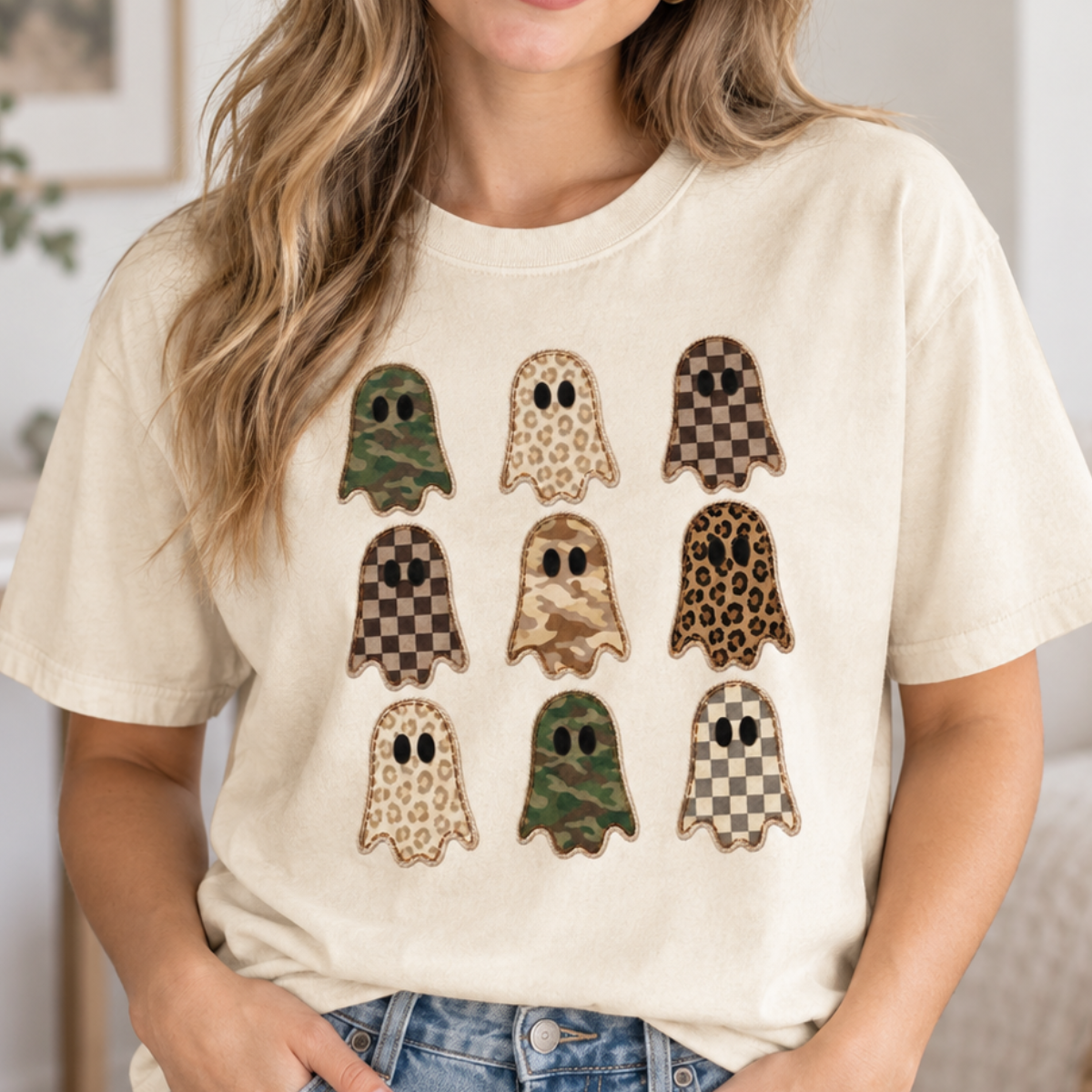 Halloween Ghost Faux Patchwork Shirt, Camo Leopard Checkered Ghosts Tee, Cute Spooky Season Comfort Colors Top, Fall Halloween Sweatshirt a54ca3c4-3947-47e9-b533-2d48edce875c-banner-1.png