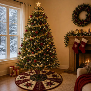 Christmas Tree Skirt Quilt, Poinsettia Quilted Tree Skirt, Red Gold Holiday Decor, Elegant Farmhouse Christmas Tree Mat Gift, Home Decor a552c482-291d-4cec-be47-648e33d82ea5-ggttgh-4-.webp