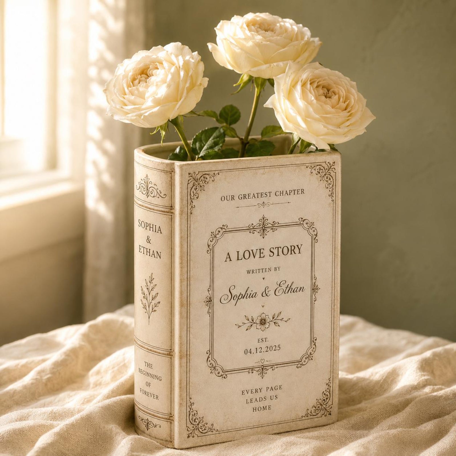Custom Toile De Jouy Ceramic Book Vase, Personalised Wedding Gift for Couple, Bridal Shower Gift, Engagement, Wedding Gift, Bridesmaid Gift a56c6862-10ce-4e6d-a522-b74c06c9136b-1.jpg