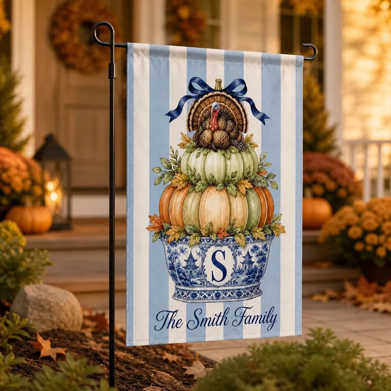 Custom Thanksgiving Chinoiserie Garden Flag: Monogram Pumpkin with Turkey a58526cc-f816-461c-972f-3b1ab12bde23-ghghgh-8-.webp