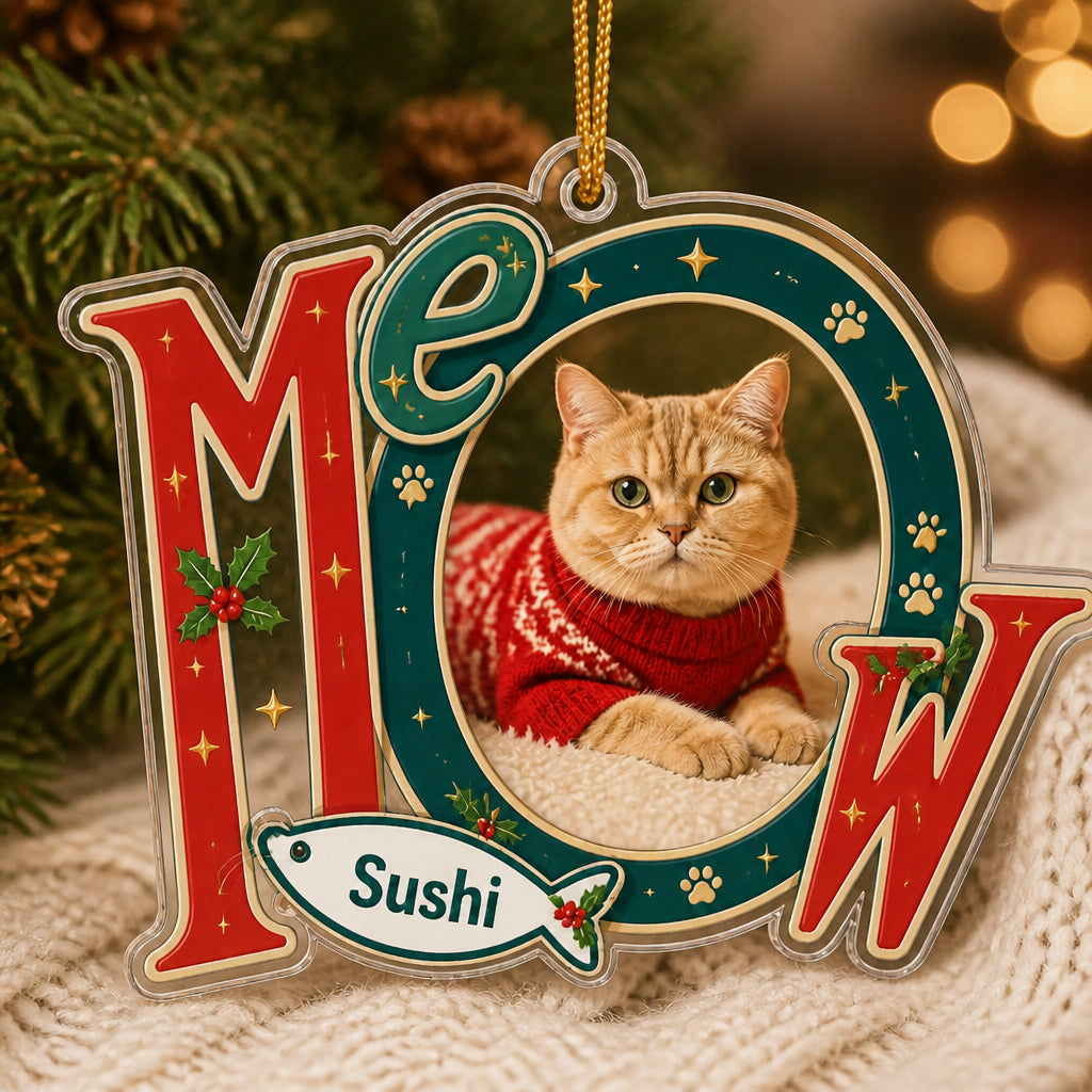 MEOW Custom Cat Photo Ornament with Pet Name - Personalized Transparent Acrylic Ornament a5d522a6-5778-4c8f-b824-45d576d718e3.jpg
