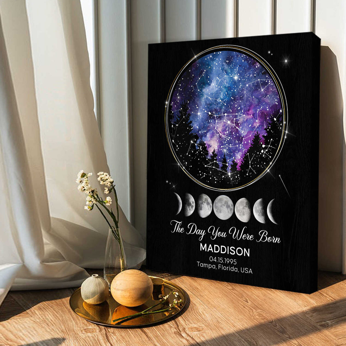 Star Map Birthday Gift, Custom Constellation Map Canvas, Night Sky The Day You Were Born