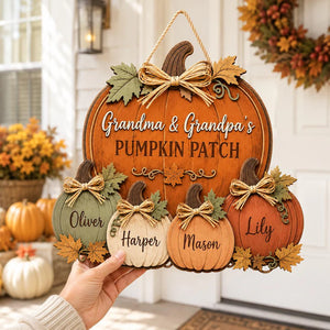 Personalized Grandma & Grandpa's Pumpkin Patch Door Hanger, Custom Grandkids Name Pumpkin Sign, Autumn Front Door Decor, Grandparent Gift a637ea4d-545b-4b49-923b-c5973fff3624-ds-13-.webp