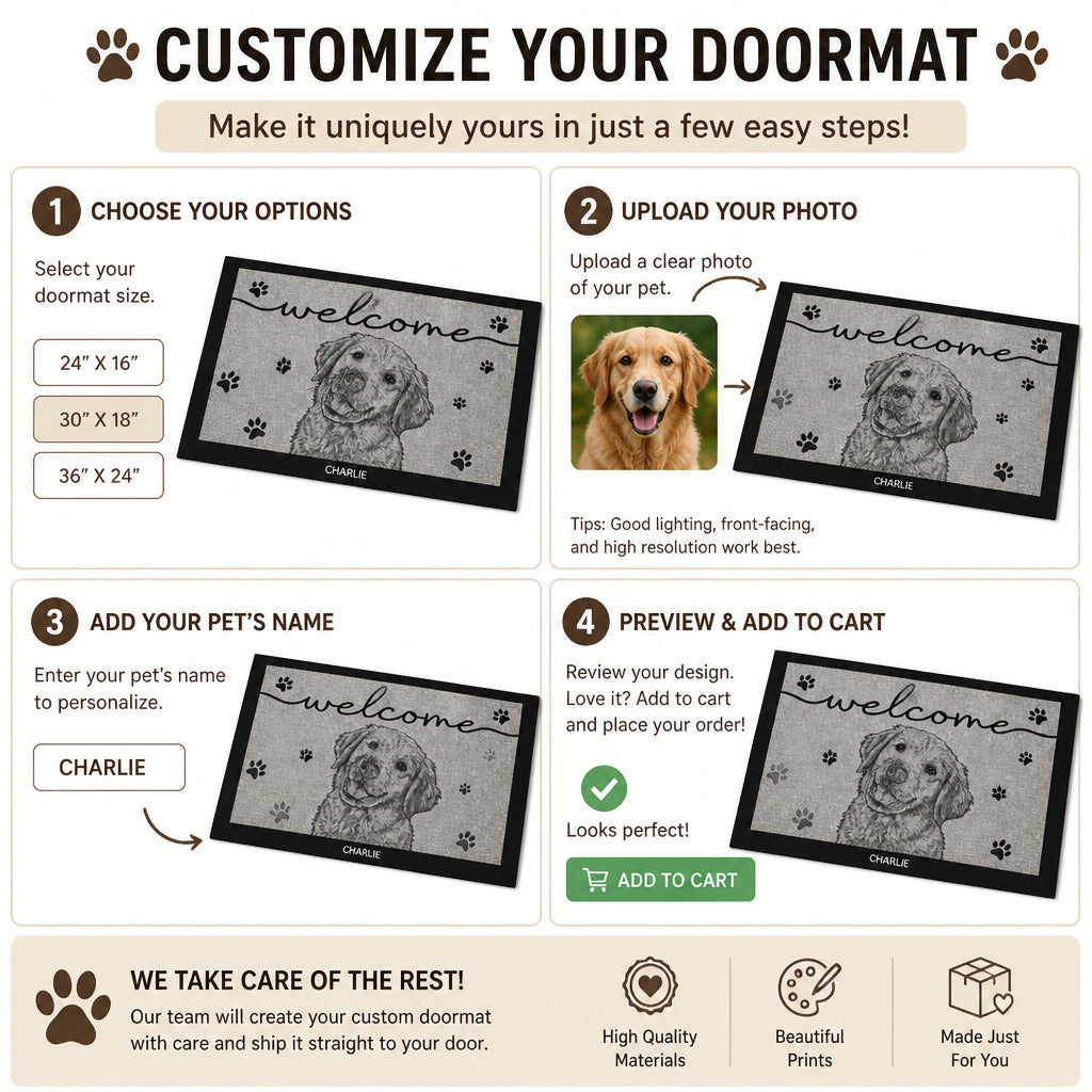 Custom Pet Portrait Welcome Doormat – Name & Line-Art Sketch - Personalized Doormat a6424c73-a329-464d-a498-c39c67a5272b.jpg