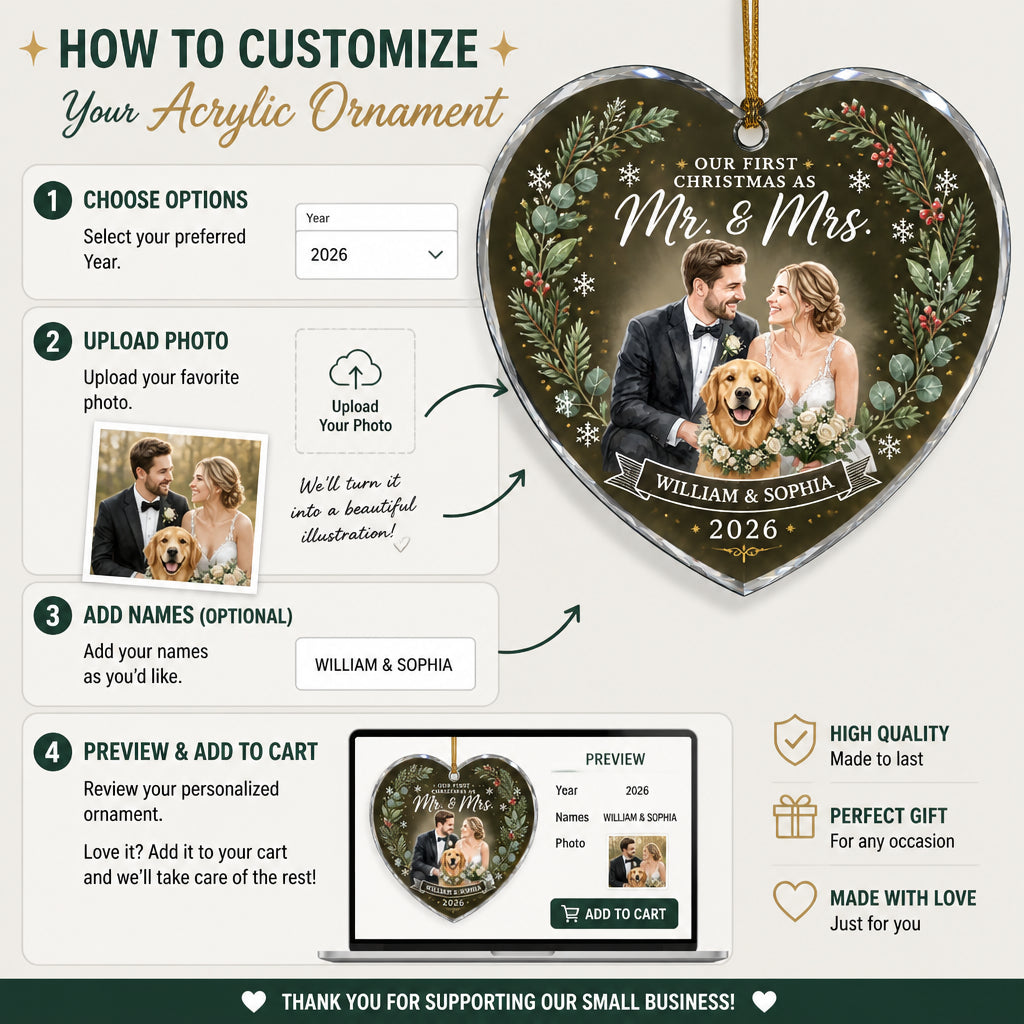 Our First Christmas as Mr. & Mrs. – Custom Couple Portrait Heart Acrylic Ornament - Personalized Transparent Acrylic Ornament a649dd5f-64bb-4956-ab16-f6a35c4d1e92.jpg
