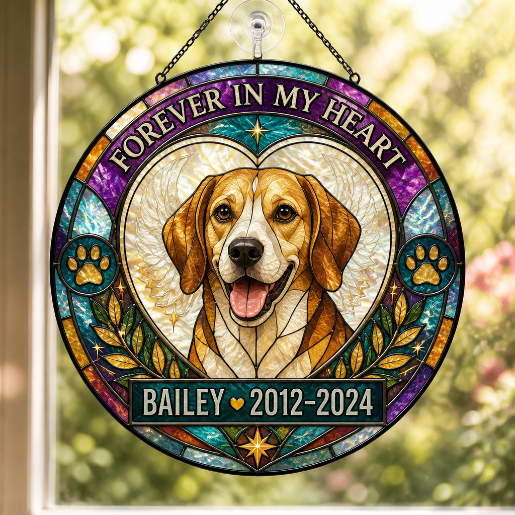 Custom Pet Memorial Stained-Glass Suncatcher — Photo to Art with Name & Years - Personalized Suncatcher Stained Glass a662e2b9-73af-4218-8b4f-d38ec68c54c5.png