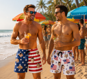 Personalized Face Swim Trunks: Custom Men's Bathing Suit, Father's Day Gift 4th of July Gift , Independence Day Gift For Men Family Gift
